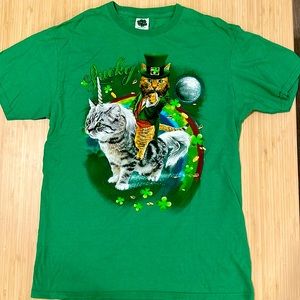St Pattys Cat Unicorn M Green Tee
